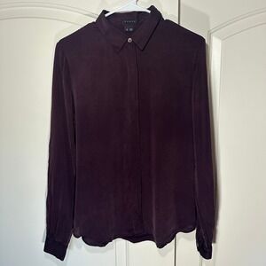 Theory Silk Blouse Womens S Purple Andrae Cicero Button Down Long Sleeve Matte